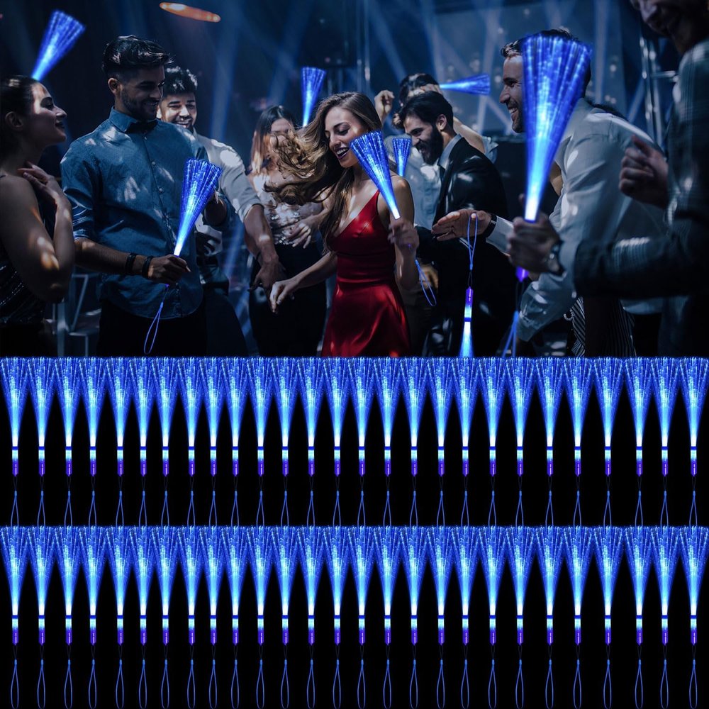 YOFOBU 72 PCS Blue Fiber Optic Wands Glow Fiber Wands Bulk LED Light Up Wands with 3 Flashing Modes LED Flashing Sticks for Easter,Mother's Day,July 4th Christmas Wedding Gender Reveal Birthday