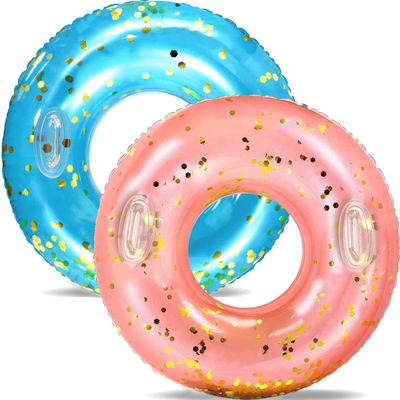 2PCS Extra Large Adult Hawaiian Swimming Rings 48 Inch Pool Tubes Circle Floaty,Oversize Tubes for Floating Float Fun Summer Beach XL Swimming Raft Wedding Party Supplies (TM-Pink&Blue)