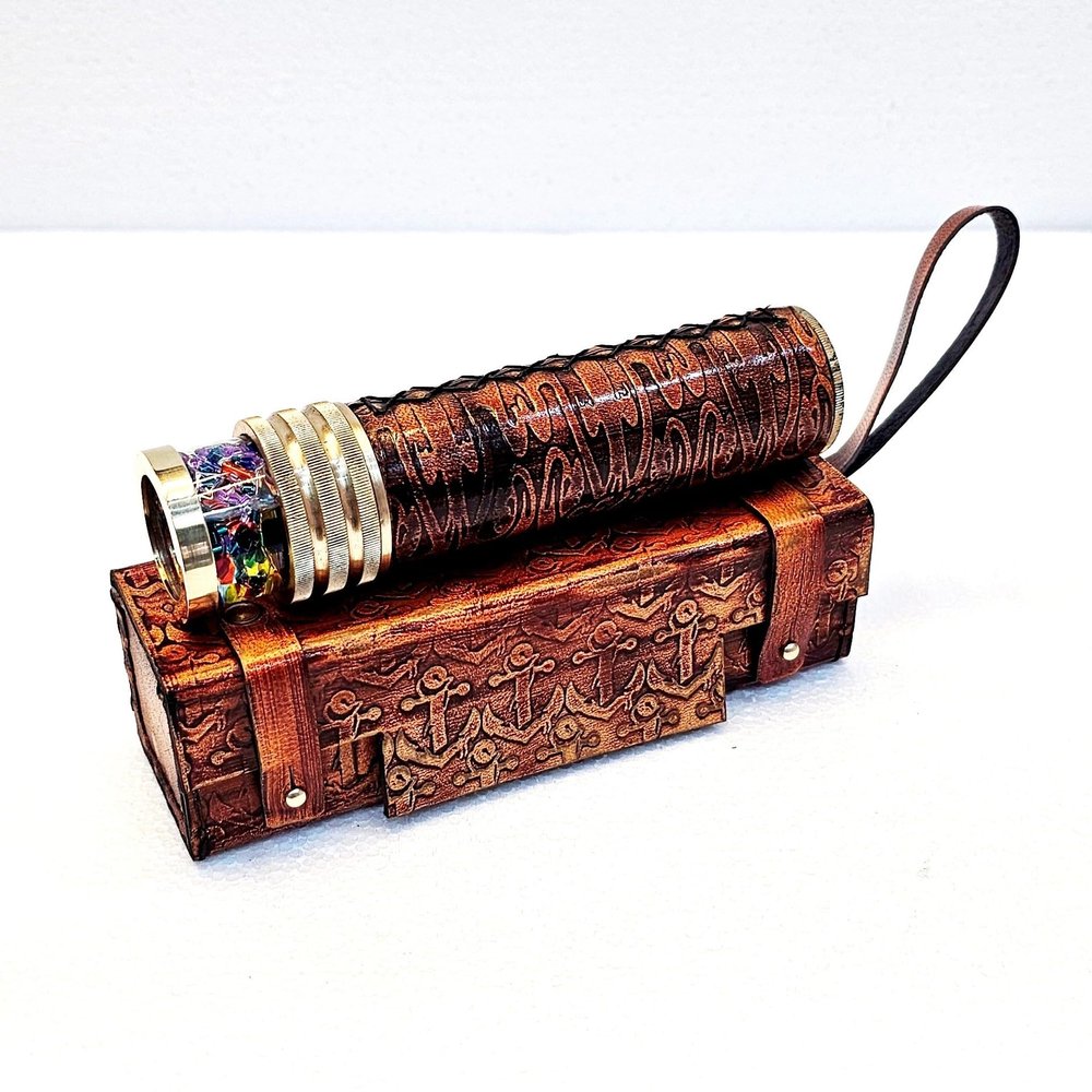 Antique Brown Liquid Wheel Kaleidoscope Vintage Maritime Optical Brass Collectible Nautical Gift