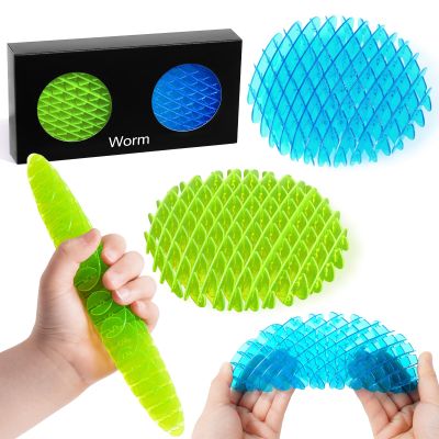 Fidget Worm Toy - Fidget Toys Adults | Sensory Toys for Kids with Autism & ADHD | Fidgets for Kids & Teens | Calming Tools for Stress | 2-Pack Quiet Fidget Toys for Desk & Classroom (Green+Blue,Small)