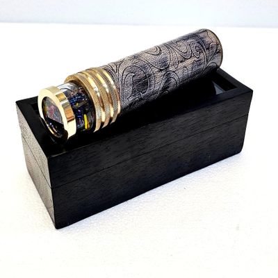Antique Black Liquid Wheel Kaleidoscope Vintage Maritime Optical Brass Collectible Nautical Gift Wooden Box