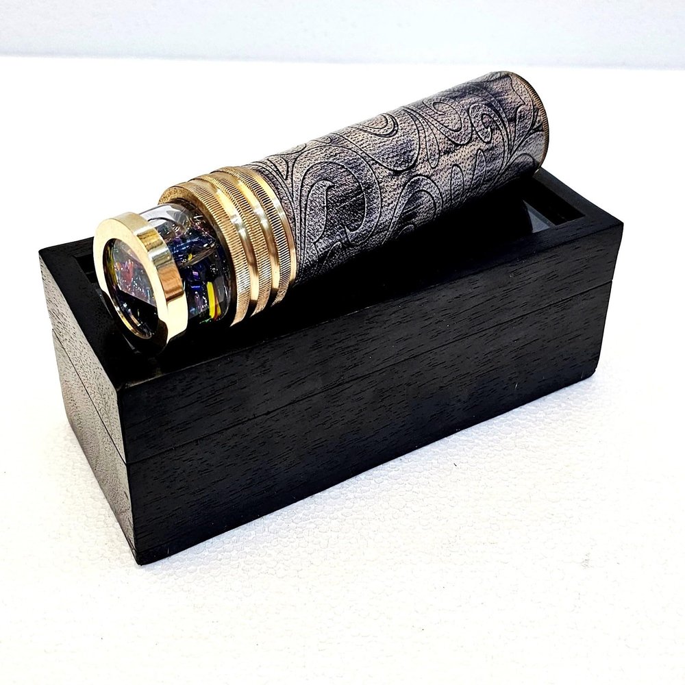 Antique Black Liquid Wheel Kaleidoscope Vintage Maritime Optical Brass Collectible Nautical Gift Wooden Box