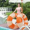 2PCS Stripe Pool Swim Ring with Handles Inflatable Pool Floats 35 Inch Water Fun Large Adult Swimming Pool Float for Beach Lake Summer Party (Orange,120) view 2