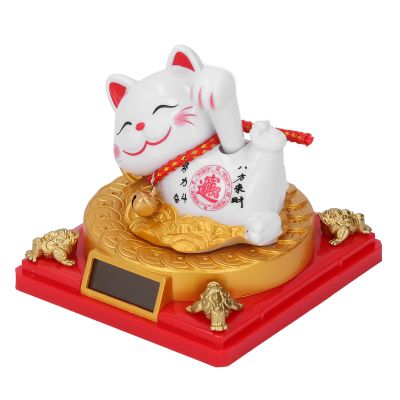Fortune Cat Statue, Solar Swing Arm, Lucky Cat Ornament, Home Car Dashboard Decor, All Ages (Small)