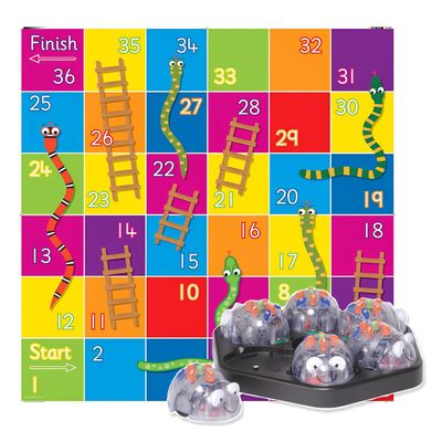 6 See & Say Blue Bot Coding Robot with 1 Snakes & Ladders Mat and Free Docking Station Bundle Pack, Educational STEM Programming Classroom Teaching Robotics