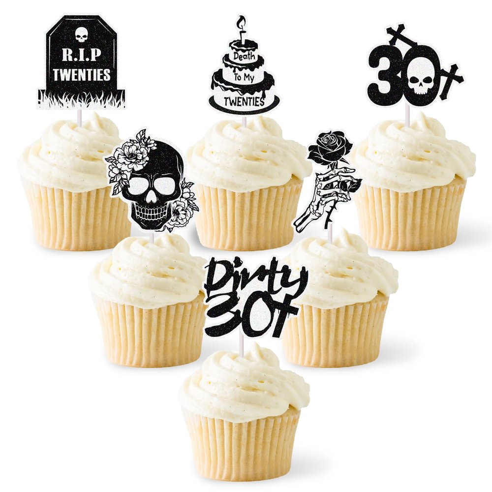 18pcs Pack RIP 20s Cupcake Toppers Death to My 20 Cupcake Toppers RIP to My 20s Birthday Decorations Death to My Twenties Party Decorations Men Women 30th Birthday Cupcake Toppers Party