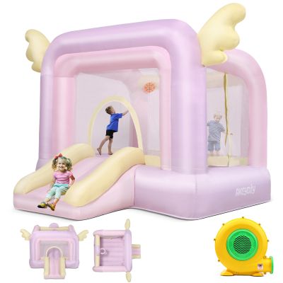 AKEYDIY Bounce House, Pastel Bouncer with Slide, Inflatable Jumping Bouncy Castle for Kids Girls Birthday Party Gifts Outdoor & Indoor Play Equipment, UL Blower Included