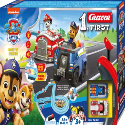 Carrera First Paw Patrol, Race 'N' Rescue - 3.5 Metre Track with Light Effects, Sound and Music, Interactive Functions, for Exciting Rescue and Adventure Missions in the Room of the Kids