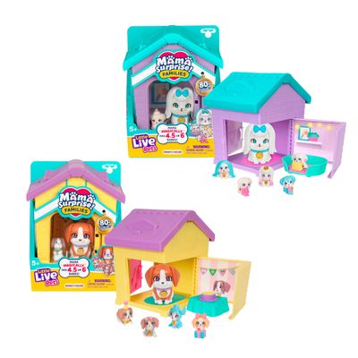 Little Live Pets Dog House Playset Bundle, Mama Surprise Families Beagle and Maltese Collection, Interactive Fold-Out Dog Playset Toy Gift for Kids 5+
