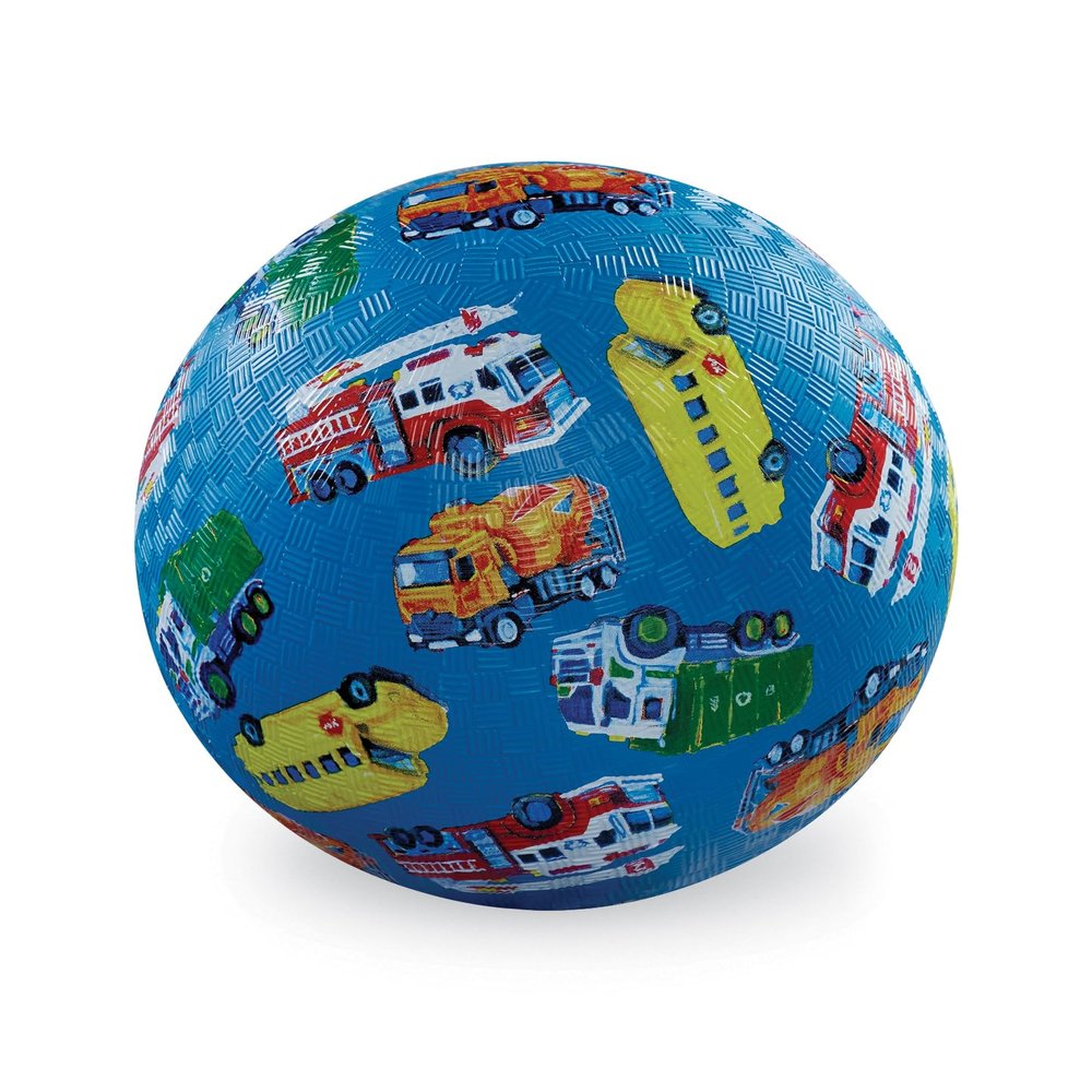 Crocodile Creek Playground Ball - Durable Rubber Ball for Kids Ages 3 and Up - Bouncy Inflatable Ball for Kickball, Indoor Games, and Outdoor Sports - PVC-Free - Vehicles - 7-inch Diameter