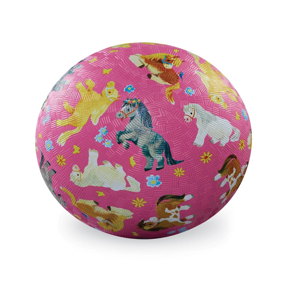 Crocodile Creek Playground Ball - Durable Rubber Ball for Kids Ages 3 and Up - Bouncy Inflatable Ball for Kickball, Indoor Games, and Outdoor Sports - PVC-Free - Pretty Ponies - 7-inch Diameter