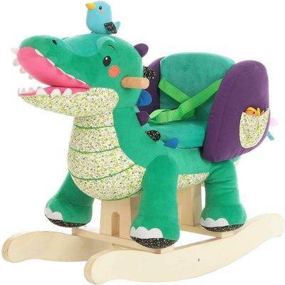 labebe Child Rocking Horse Toy, Stuffed Animal Rocking Horse, Green Crocodile Plush Rocker Toy for Kid 6 Month -3 Years, Wooden Rocking Horse Chair/Rocker/Animal Ride on