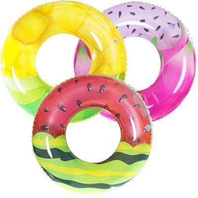 32" Pool Float for Adult-3 PCS Inflatable Pool Float Tube-Summer Swimming Raft for Adults Luau Pool Floats-Hawaiian Swimming Rings - Inflatable Tubes Floaties for Pool Party (Fruit, M)
