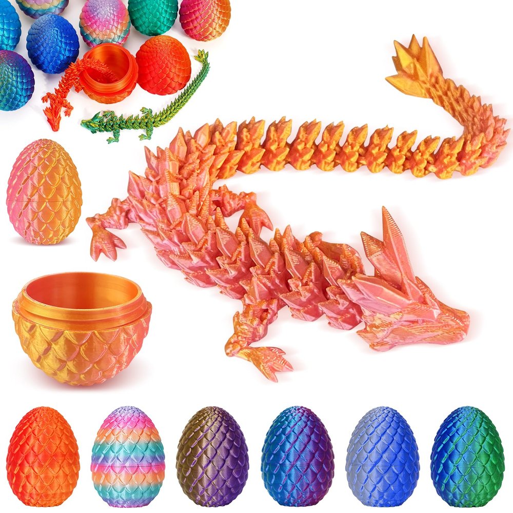 Aodomis 3D Printed Dragon Egg with Articulated Crystal Dragon Inside -Surprise Dinosaur Egg Fidget Toys for Kids 8-12 5-7 4-6, Unique Prefilled Easter Basket Stuffers for Kids Teens(Laser Pink Gold)