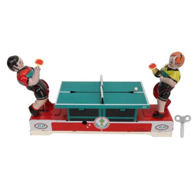 Vintage Tinplate Table Tennis Player Toys, Clockwork Mechanical Action, Collectible Metal Wind-Up Toys, Tinplate Metal Construction for Collectors, Home Decor, Office Display