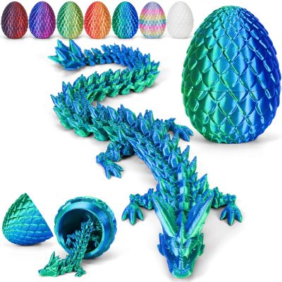 Aodomis 3D Printed Dragon Egg with Articulated Crystal Dragon Inside -Surprise Dragon Egg Fidget Toys for Kids 8-12 5-7 4-6, Unique Prefilled Easter Basket Stuffers for Kids Teens(Laser Cyan)