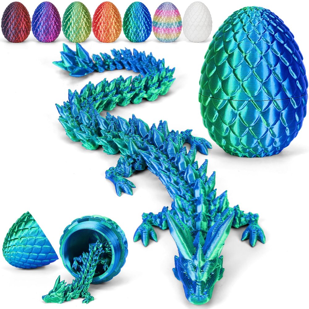 Aodomis 3D Printed Dragon Egg with Articulated Crystal Dragon Inside -Surprise Dragon Egg Fidget Toys for Kids 8-12 5-7 4-6, Unique Prefilled Easter Basket Stuffers for Kids Teens(Laser Cyan)