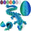 Aodomis 3D Printed Dragon Egg with Articulated Crystal Dragon Inside -Surprise Dragon Egg Fidget Toys for Kids 8-12 5-7 4-6, Unique Prefilled Easter Basket Stuffers for Kids Teens(Laser Cyan) view 1