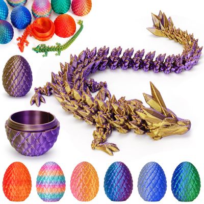 Aodomis 3D Printed Dragon Egg with Articulated Crystal Dragon Inside -Surprise Dinosaur Egg Fidget Toys for Kids 8-12 5-7 4-6, Prefilled Easter Basket Stuffers for Kids Teens(Laser Deep Purple Gold)