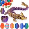 Aodomis 3D Printed Dragon Egg with Articulated Crystal Dragon Inside -Surprise Dinosaur Egg Fidget Toys for Kids 8-12 5-7 4-6, Prefilled Easter Basket Stuffers for Kids Teens(Laser Deep Purple Gold) view 1