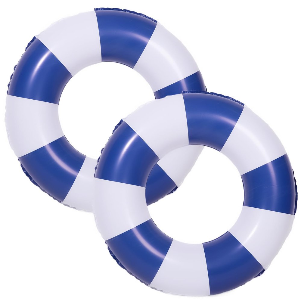 2 Pcs Inflatable Pool Floats with Handles-Pool Floats Tubes - Swim Tubes Inflatable 32" Pool Floats and Rings- Pool Swimming Rings for Adults Summer Beach Pool Party Decor (Beach Theme-Blue, 32inch)
