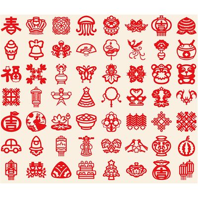 30PCS/48PCS/60PCS Chinese Paper Cutting Kit, Red Fun Paper Art Crafts Kits for Window Decoration Spring Festival Chinese New Year Celebration Activity, Creative Handmade Paper-Cut