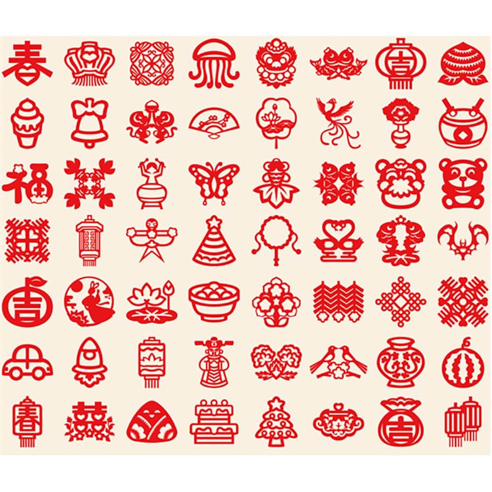 30PCS/48PCS/60PCS Chinese Paper Cutting Kit, Red Fun Paper Art Crafts Kits for Window Decoration Spring Festival Chinese New Year Celebration Activity, Creative Handmade Paper-Cut