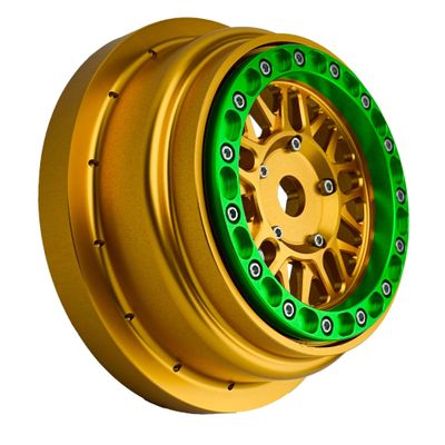 BeaxTurbo Racing Upgrade Parts CNC Aluminum Bead Lock Wheel for Losi Super Baja Rey SBR 2.0 1/6 1pcs Gold (Gold-Green)