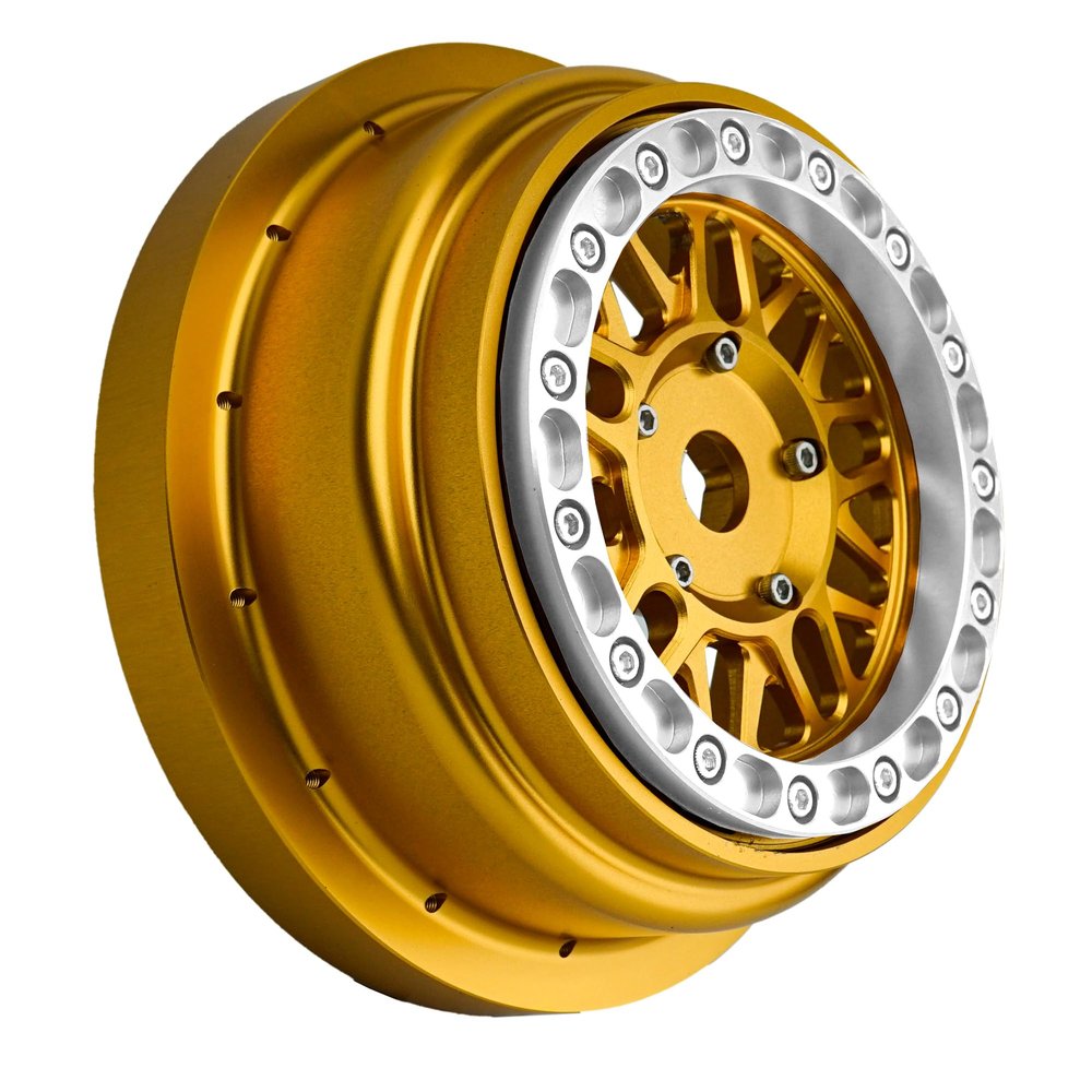 BeaxTurbo Racing Upgrade Parts CNC Aluminum Bead Lock Wheel for Losi Super Baja Rey SBR 2.0 1/6 1pcs Gold (Gold-Silver)