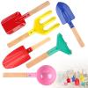 MEIDAYAI Beach Toys, 6 Pcs Kids Gardening Set, 8'' Kid Metal Sand Toys Sandbox Toys with Sturdy Wooden Handle, Children Beach Sand Toys Gardening Set, Beach Shovels for Kids Ages 3-8 view 1