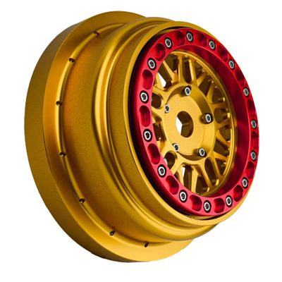 BeaxTurbo Racing Upgrade Parts CNC Aluminum Bead Lock Wheel for Losi Super Baja Rey SBR 2.0 1/6 1pcs Gold (Gold-red)