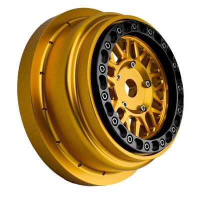 BeaxTurbo Racing Upgrade Parts CNC Aluminum Bead Lock Wheel for Losi Super Baja Rey SBR 2.0 1/6 1pcs Gold (Gold-Black)