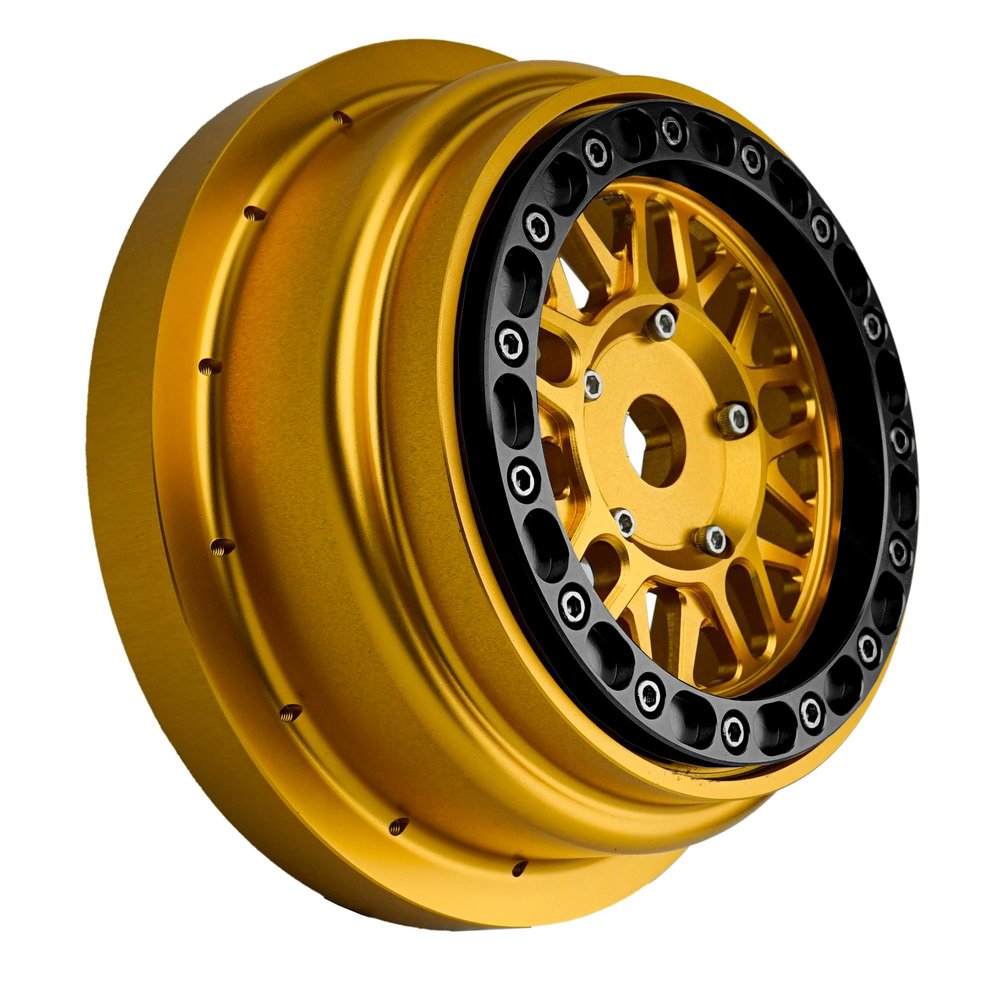 BeaxTurbo Racing Upgrade Parts CNC Aluminum Bead Lock Wheel for Losi Super Baja Rey SBR 2.0 1/6 1pcs Gold (Gold-Black)