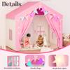 HOMMOW Kids Tent,Indoor & Outdoor Kid Playhouse 2 in 1 with Lights and Mat,54" x36.5" x 51" Large Play Tents with 2 Doors & 5 Windows,Pink view 2