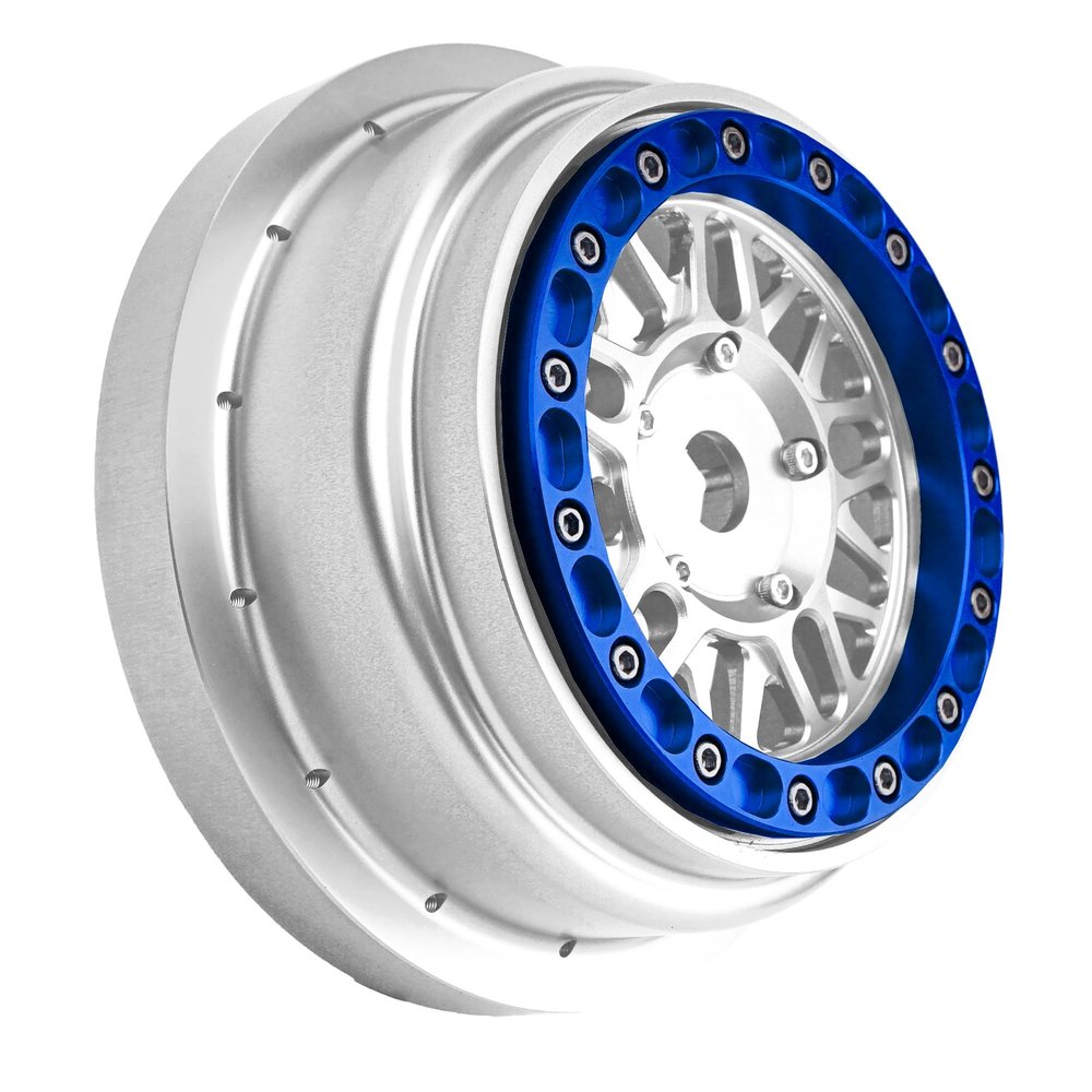 BeaxTurbo Racing Upgrade Parts Losi Super Baja Rey SBR 2.0 1/6 Aluminum Bead Lock Wheel Titanium Silver 1pcs (Silver-Blue)