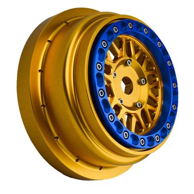 BeaxTurbo Racing Upgrade parts CNC Aluminum bead lock wheel For Losi super baja rey SBR 2.0 1/6 1pcs gold (gold-blue)