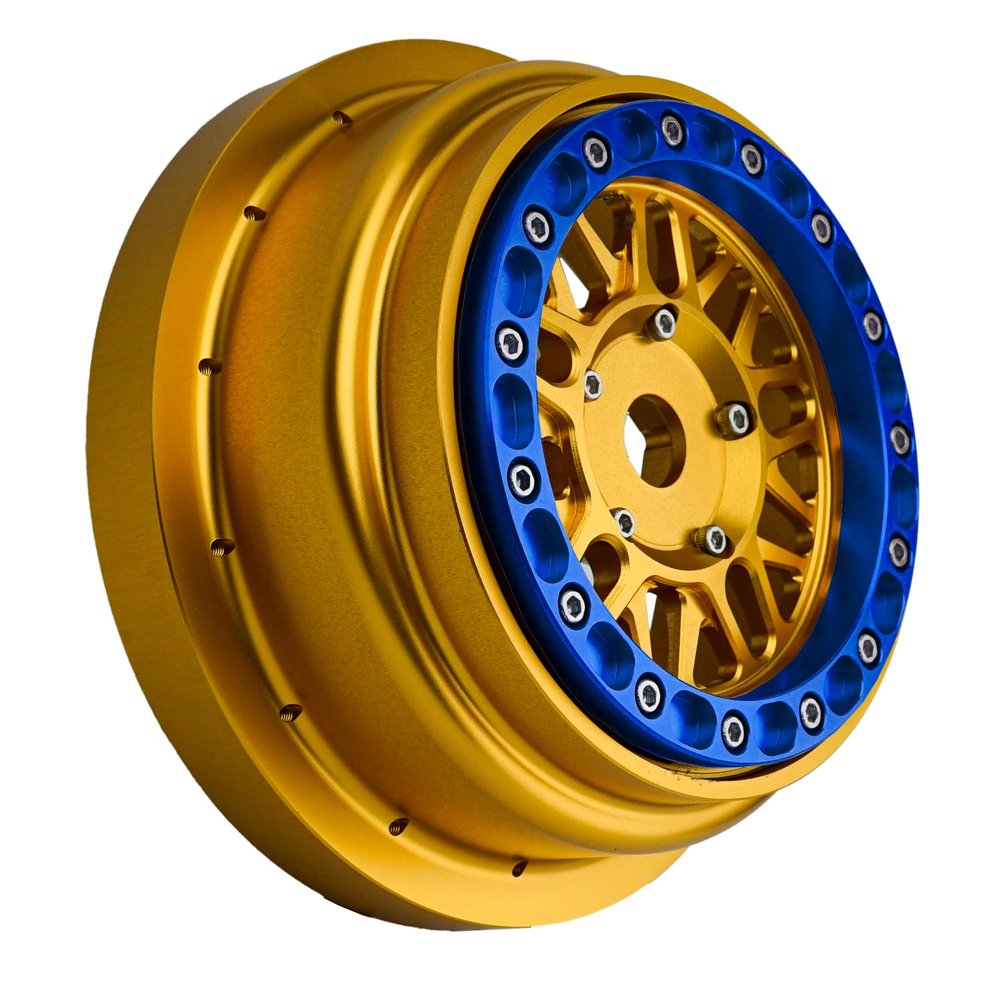 BeaxTurbo Racing Upgrade parts CNC Aluminum bead lock wheel For Losi super baja rey SBR 2.0 1/6 1pcs gold (gold-blue)