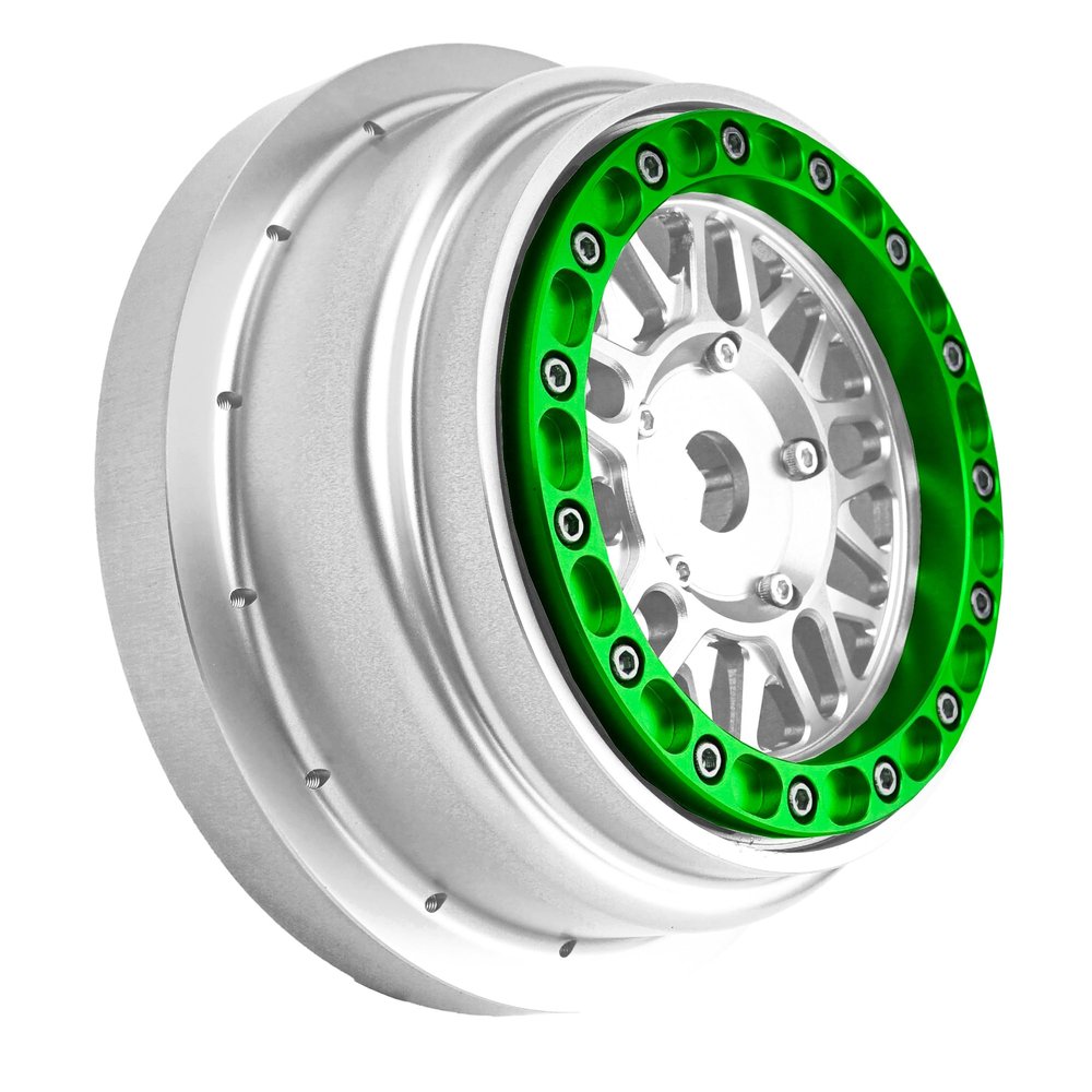 BeaxTurbo Racing Upgrade Parts Losi Super Baja Rey SBR 2.0 1/6 Aluminum Bead Lock Wheel Titanium Silver 1pcs (Silver-Green)