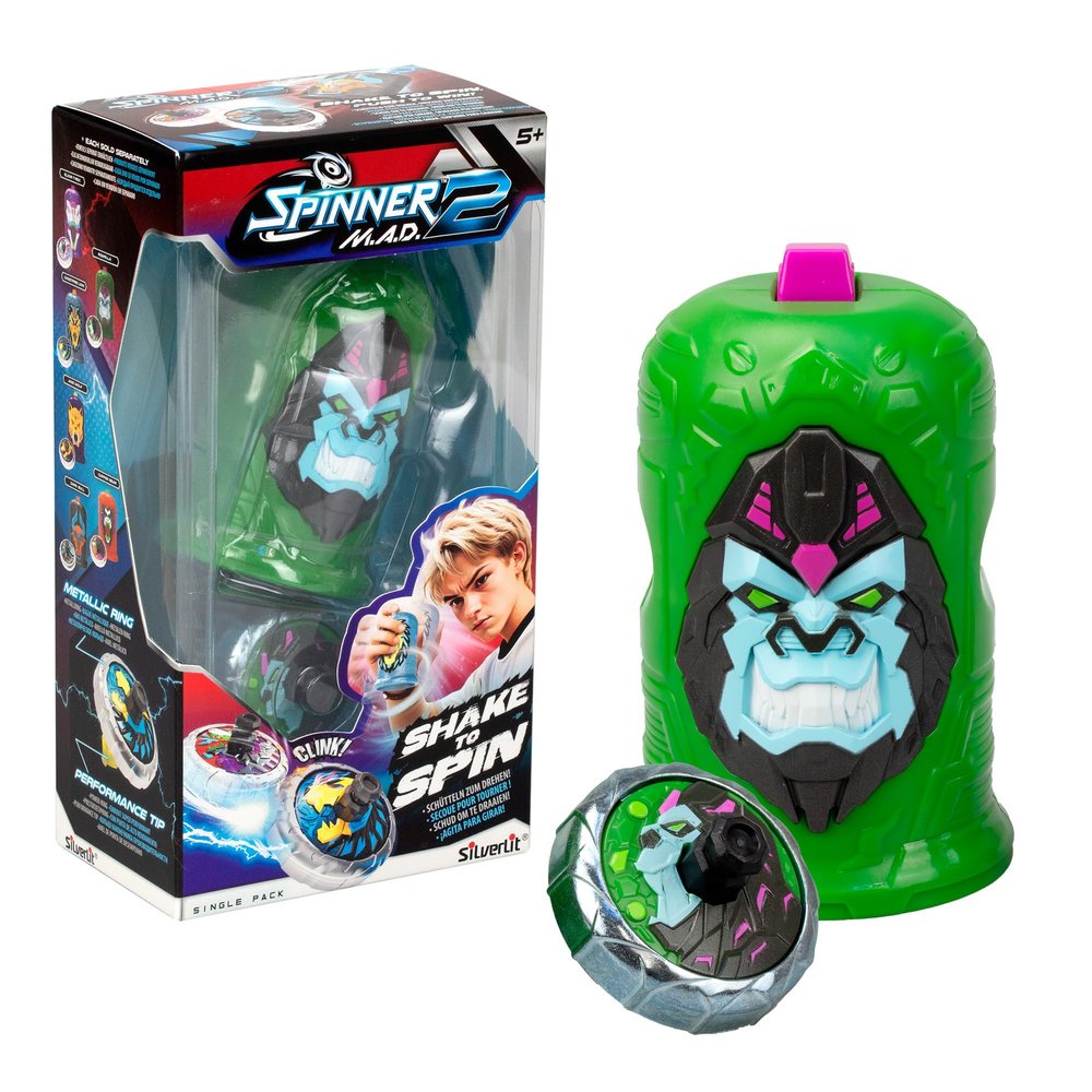 Bizak Spinner Mad 2 Shake, Single Spinning Top with Advanced Mechanism, Roarilla, Battle Toy for Boys and Girls +5 Years, 6 Different Styles to Collect, (62006323-4)