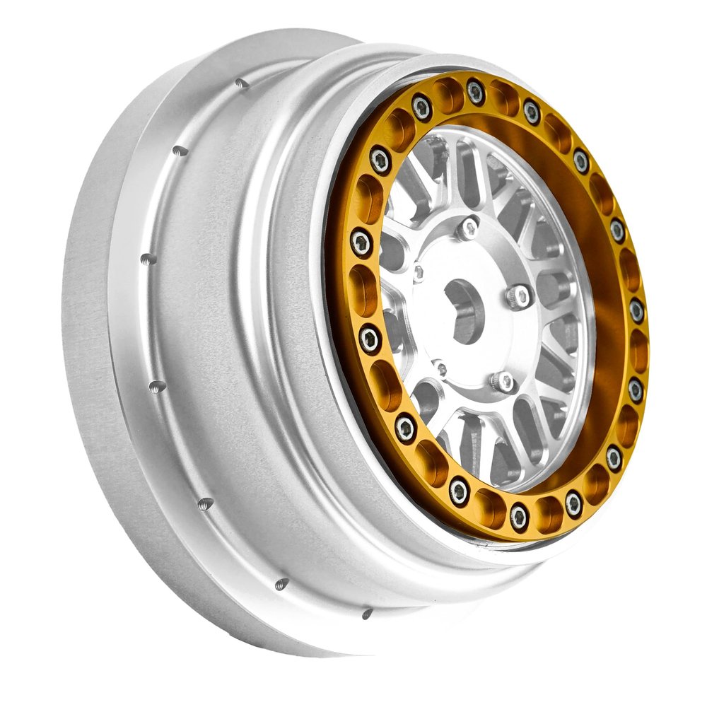 BeaxTurbo Racing Upgrade Parts Losi Super Baja Rey SBR 2.0 1/6 Aluminum Bead Lock Wheel Titanium Silver 1pcs (Silver-Gold)