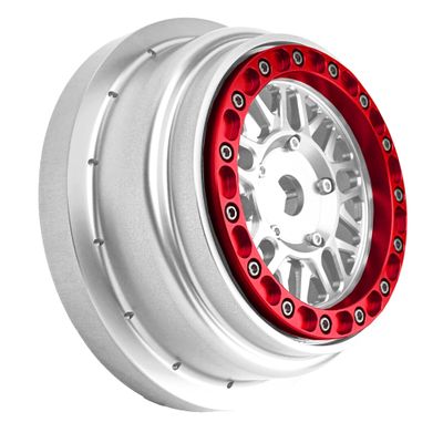 BeaxTurbo Racing Upgrade Parts Losi Super Baja Rey SBR 2.0 1/6 Aluminum Bead Lock Wheel Titanium Silver 1pcs (Silver-red)