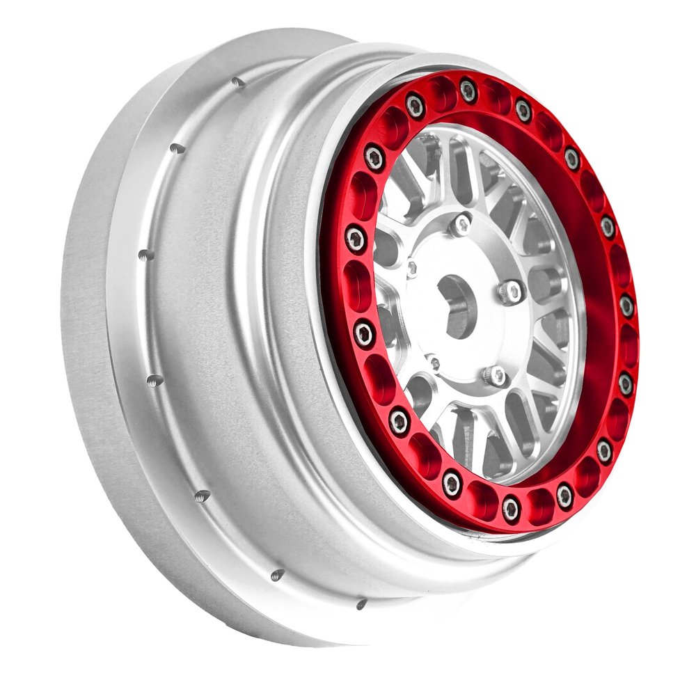 BeaxTurbo Racing Upgrade Parts Losi Super Baja Rey SBR 2.0 1/6 Aluminum Bead Lock Wheel Titanium Silver 1pcs (Silver-red)
