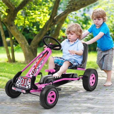 HOMGX Pedal Go Kart, Outdoor Kids Pedal Go Kart with Adjustable Bucket Seat & Rubber Wheels, Brake, Pedal Powered Ride On Kart for Kids 3-5 Years