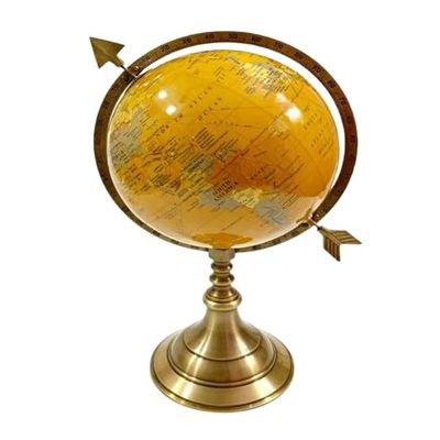 15" Brass World Map Globe Handcrafted with Antique finish, Table Top Decorative, Globe Engraved Armillary, Gift Items