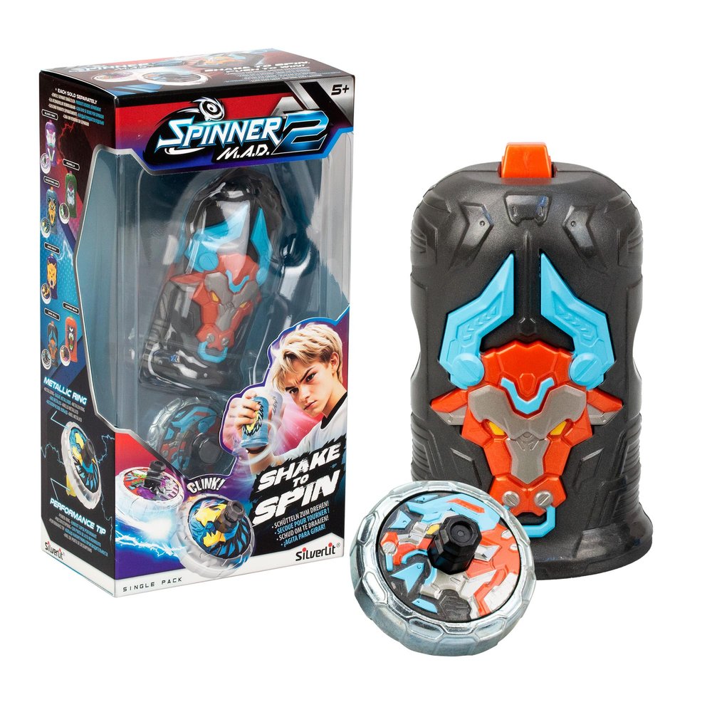 Bizak Spinner Mad 2 Shake, Single Spinning Top with Advanced Mechanism, Dark Bull, Battle Toy for Boys and Girls +5 Years, 6 Different Styles to Collect, (62006323-6)