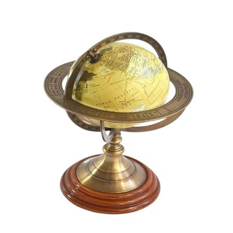 10" Brass World Map Globe, Table Top Item for Decorative, Antique Globe Engraved Armillary, Educational Learning Gift - Compass to navigate it!