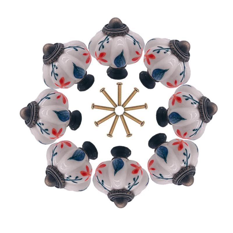 10x Ceramic Porcelain Knob and Handles Pumpkin Shaped Children Room Hardware Drawer Cabinet Knobs for Kids/Children - (Color: Model F)