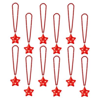NUDALA 12 Pack Red Glow Star Necklace Bulk Beaded Necklaces for July 4th Halloween Christmas Decorations Mardi Gras Party Favors