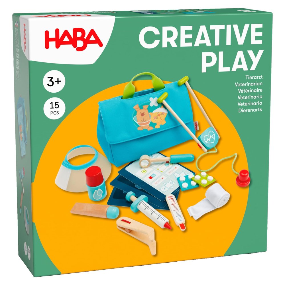 HABA Creative Play Vet Playset - Wooden Animal Care Accessories for Children - Perfect Addition to Veterinary Practice and Role Play with Cuddly Toys and Dolls - 2012045001