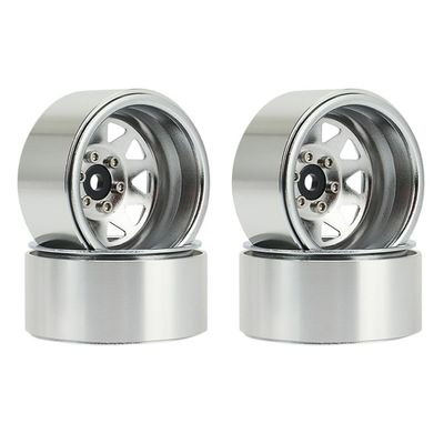 Ylwxzenith Aluminum Alloy Wheel Rim Beadlock 2.2in, Replacement for TRAX4 SCX10 90046 AXI03007 RedCat Gen8, Strong Sturdy Rim Hub, Easy Install, Supports Tires, 4pcs Set (Silver)